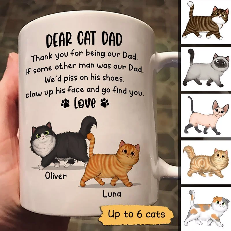 best mugs for hot beverages -Walking Fluffy Cats Dear Cat Dad Personalized Mug