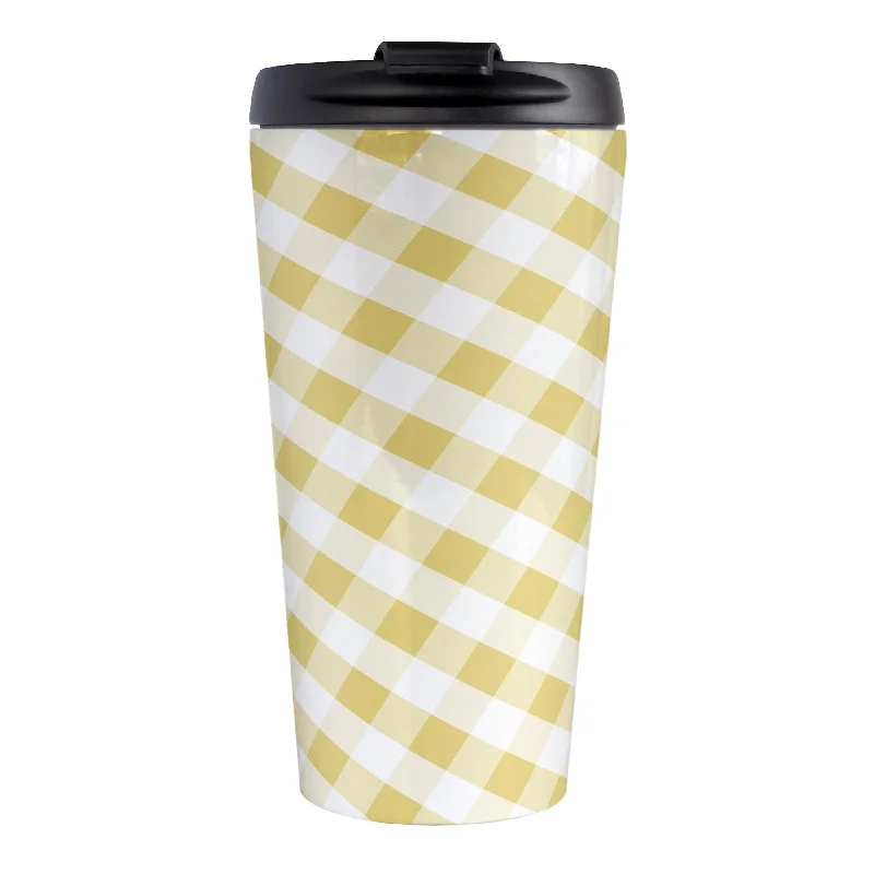 large coffee mugs with custom names -Yellow Gingham Travel Mug