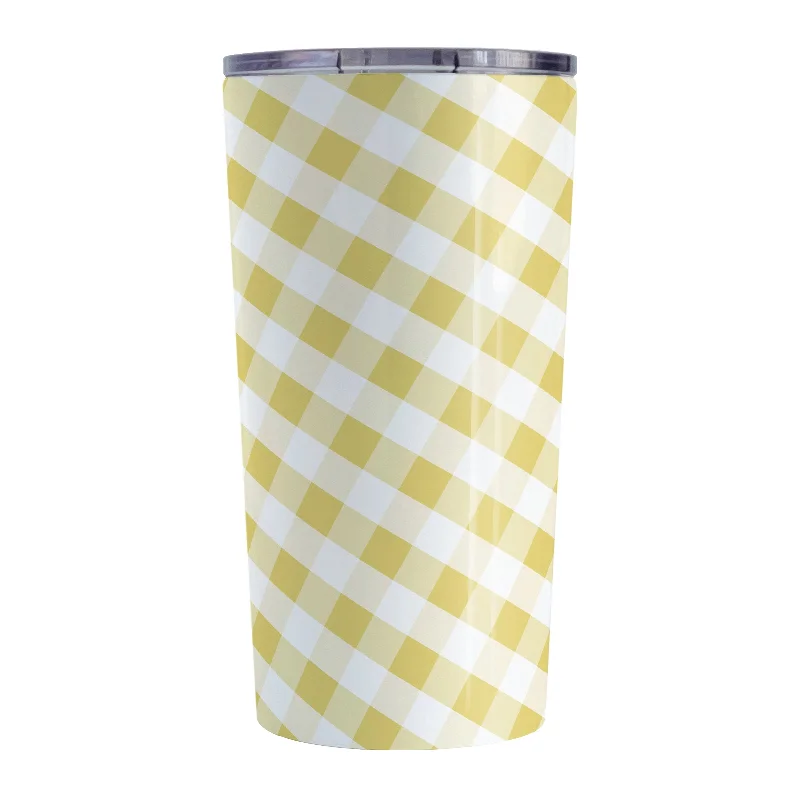 ceramic coffee mugs with fun designs -Yellow Gingham Tumbler Cup