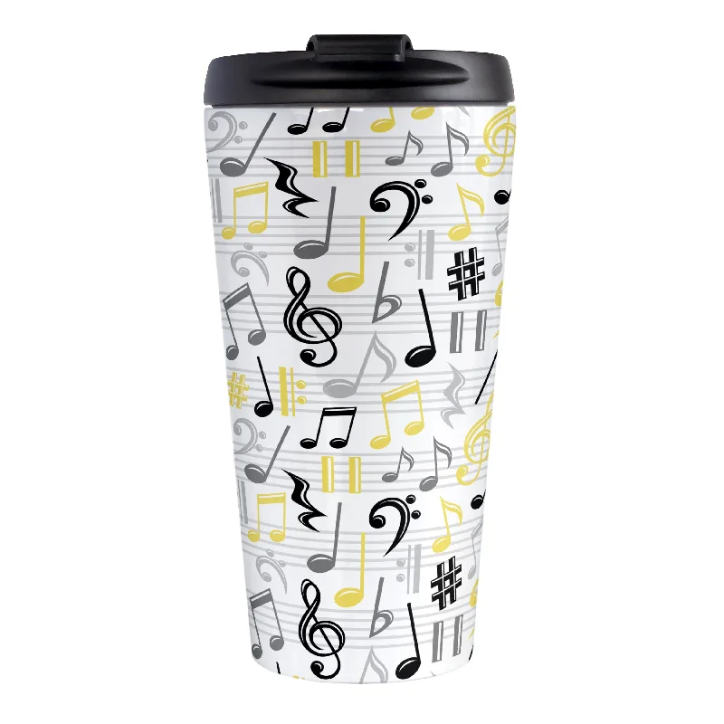 custom engraved tea tumblers -Yellow Music Notes Pattern Travel Mug