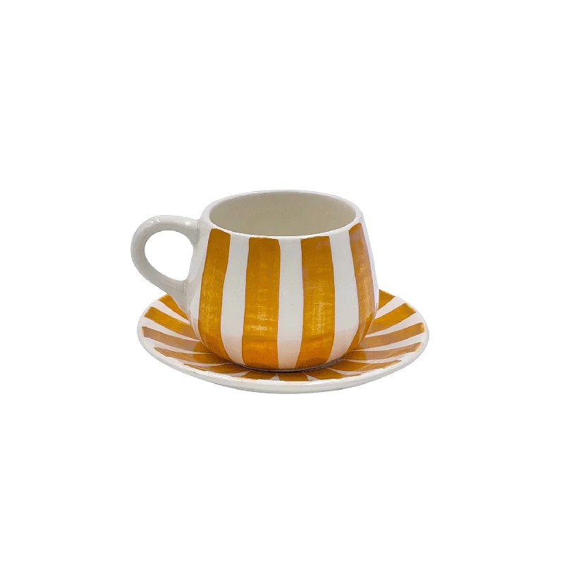 personalized insulated cups for hot drinks -Yellow Stripes Coffee Cup & Saucer