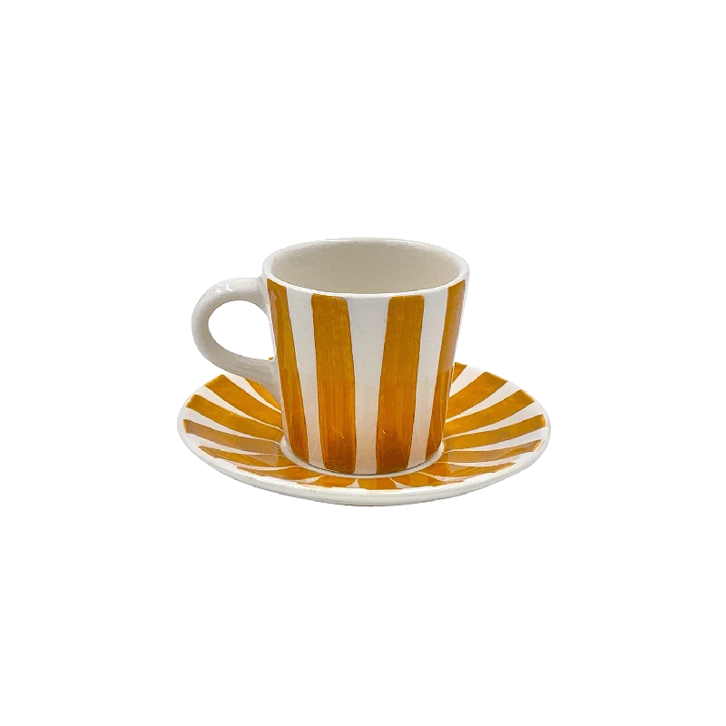 unique coffee mugs for birthday gifts -Yellow Stripes Espresso Cup & Saucer