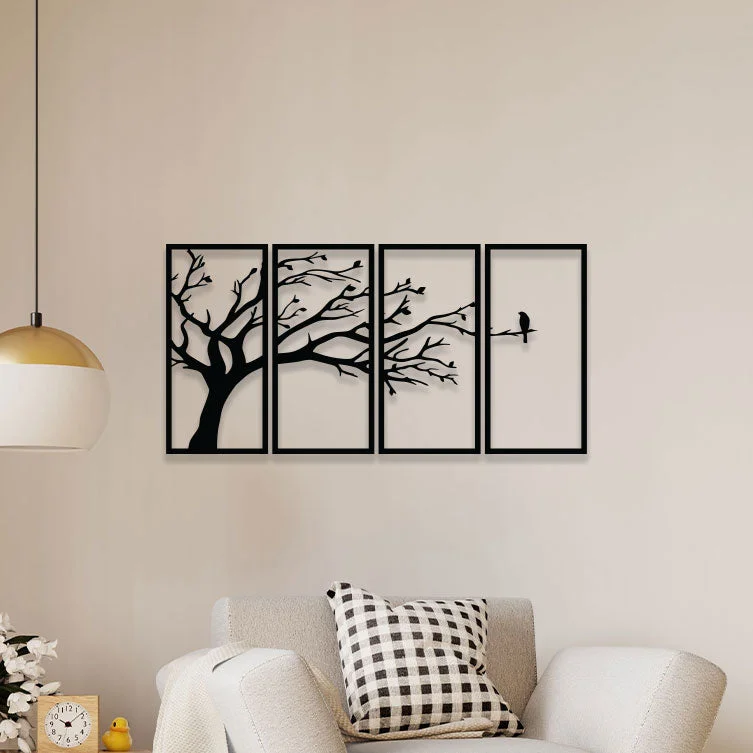 nature-inspired wall art paintings-Alone Bird In Forest Metal Wall Art