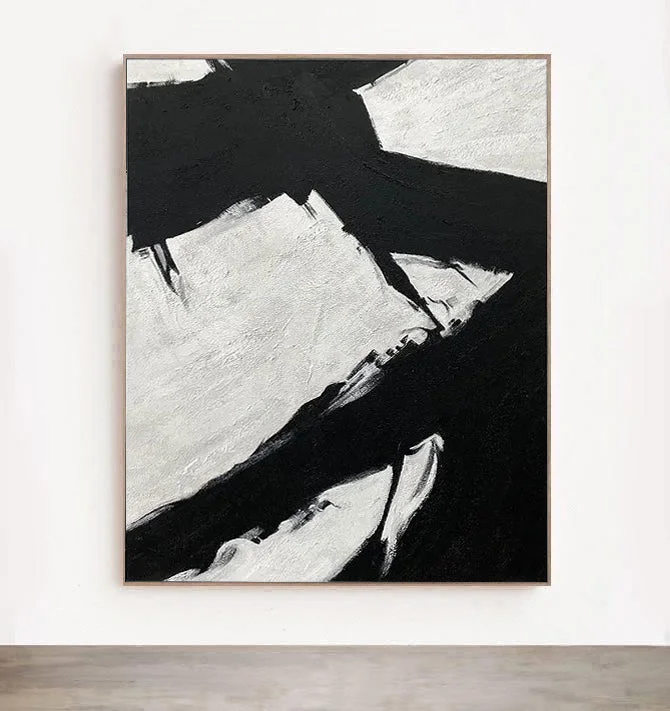 hand-painted vintage wall paintings-Monochrome Abyss - Black and White Abstract Painting