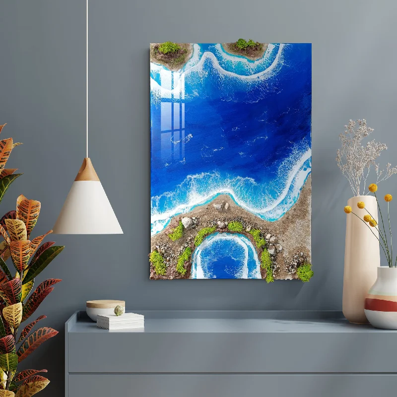 oversized modern landscape paintings-Blue Ocean Waves Epoxy Resin Wall Art