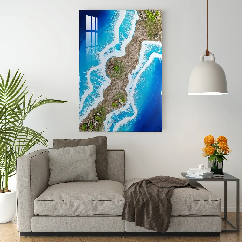 coastal geometric wall paintings-Blue Ocean With Multiple Waves Epoxy Resin Wall Art