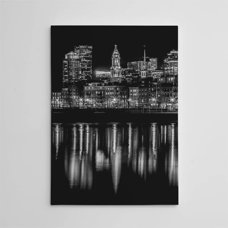 colorful contemporary botanical paintings-Boston Evening Skyline of North End