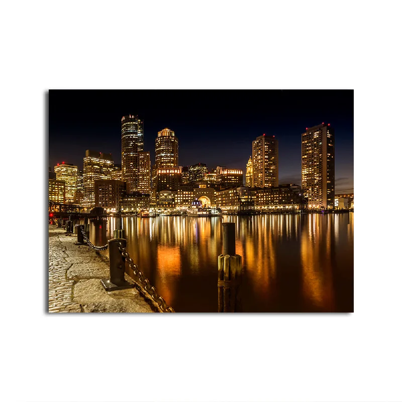 decorative flower wall canvas paintings-Boston Fan Pier Park & Skyline at Night