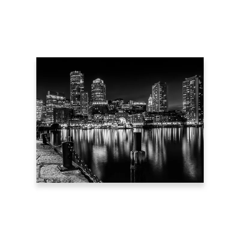 luxury nature-inspired paintings-Boston Monochrome Skyline  Night