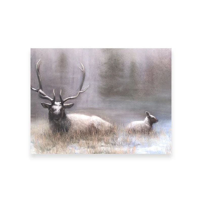 geometric modern art wall paintings-Bull Elk & Calf