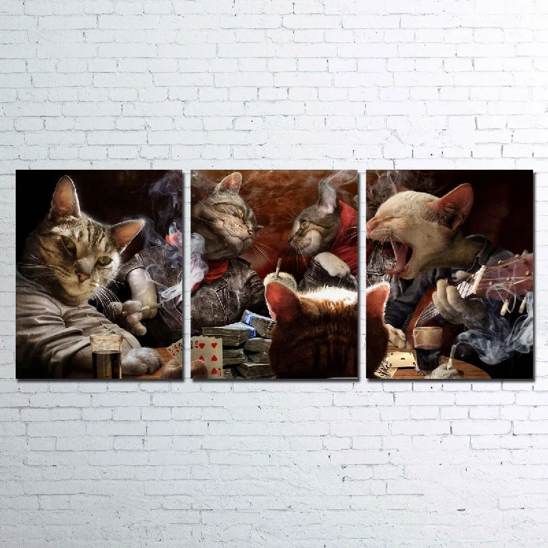 creative nature abstract paintings-Cats Playing Poker Canvas Set