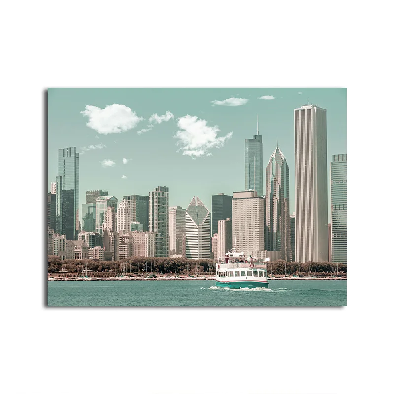 hand-painted colorful geometric paintings-Chicago Skyline Urban Vintage Style