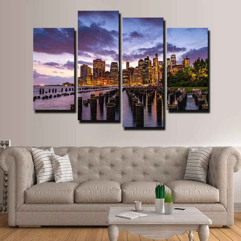 modern ocean-inspired decorative paintings-Colorful New York Skyline Canvas Set