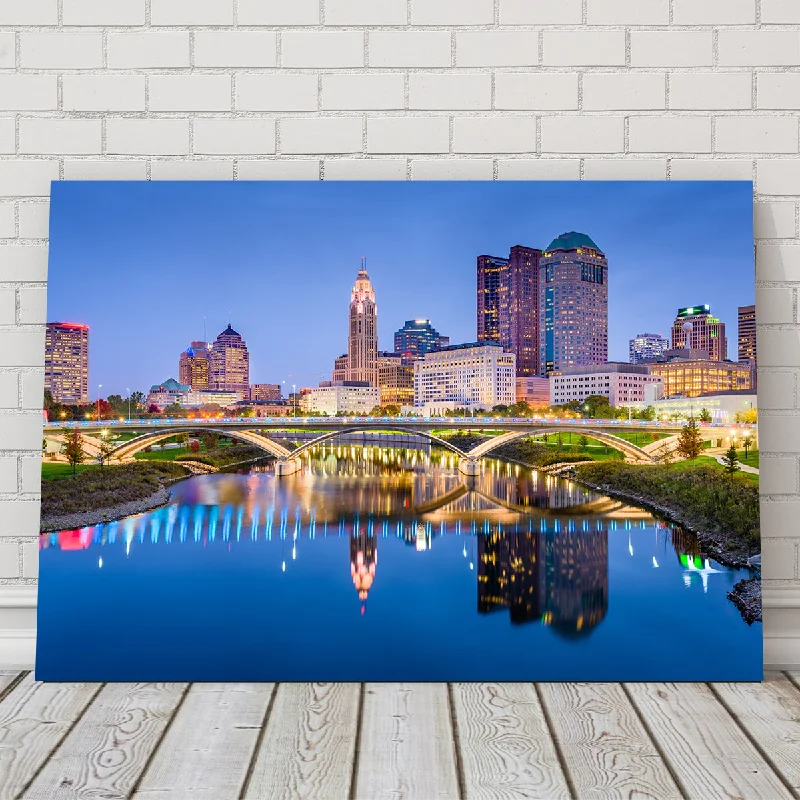 black and white nature canvas paintings-Columbus Skyline