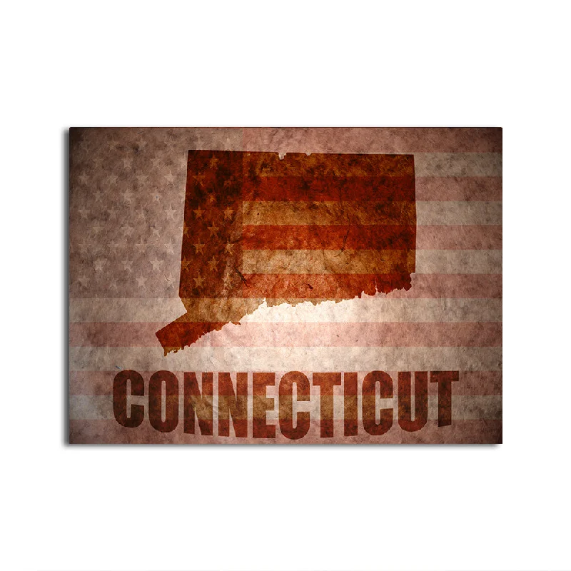 rustic wall decorative paintings-Connecticut map on American Flag