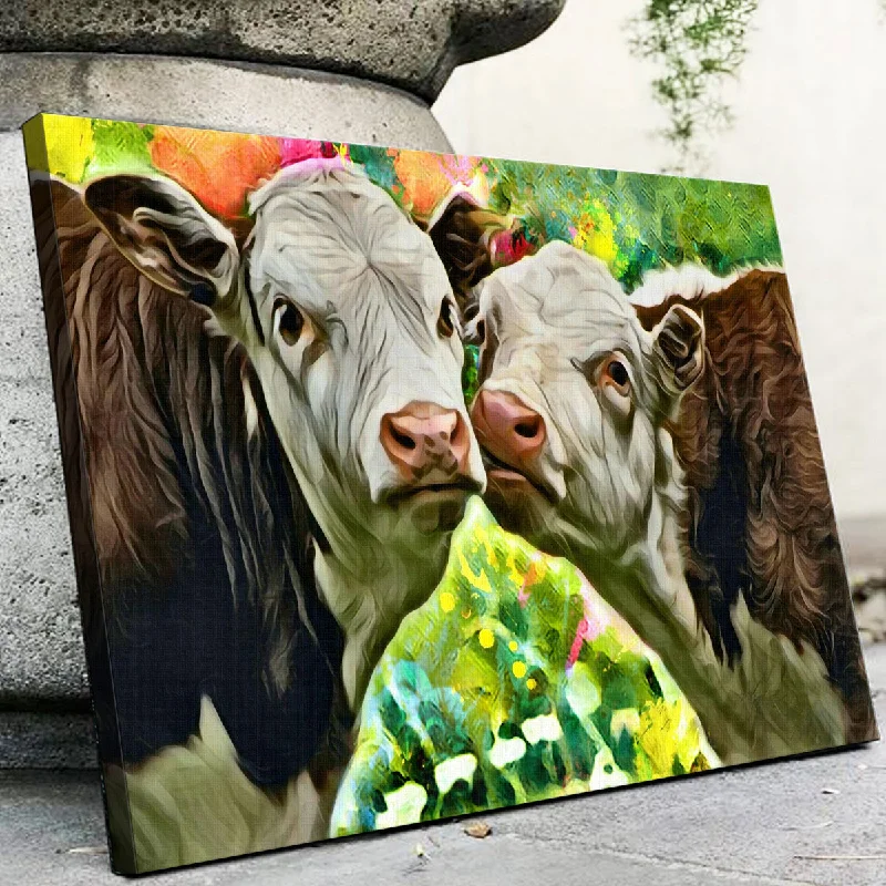 coastal geometric wall paintings-Cows Abstract Canvas Set