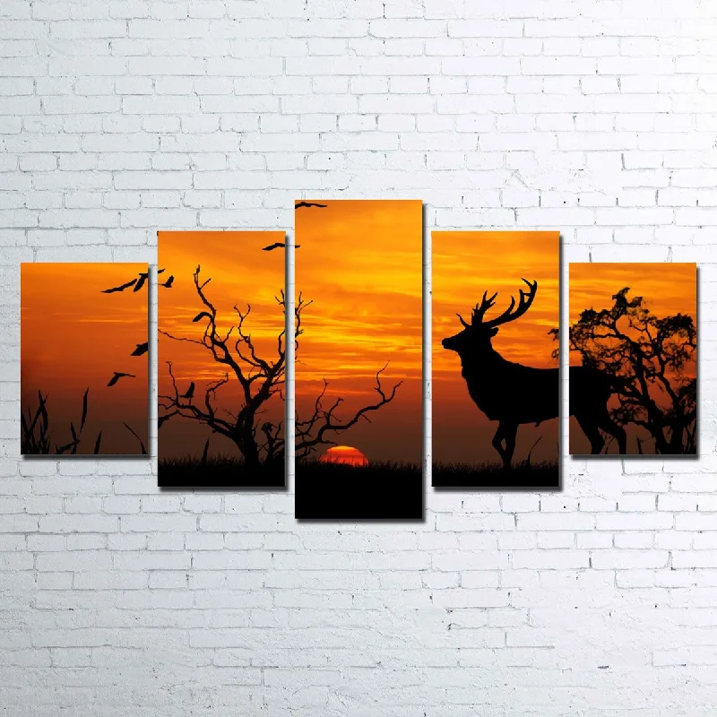 coastal cityscape decorative paintings-Deer In The Sunset Canvas Set