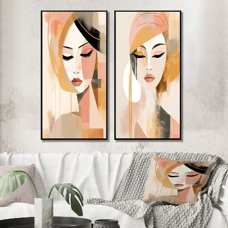 vibrant botanical decorative paintings-Designart "Art Nouveau Elegant Woman Graphic Portrait III" Woman Avant-Garde Framed Wall Art Wall Art Set Of 2