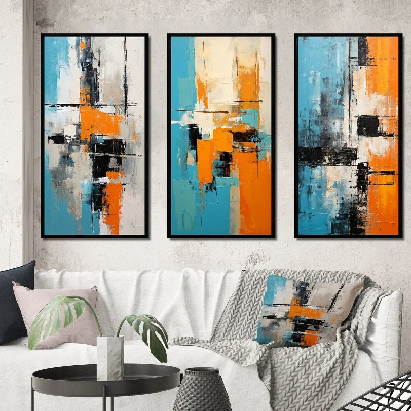 modern abstract landscape canvas paintings-Designart "Cubist Visions Deconstructed Minimalism III" Abstract Painting Frame Gallery Wall Set Of 3 For Home Decor