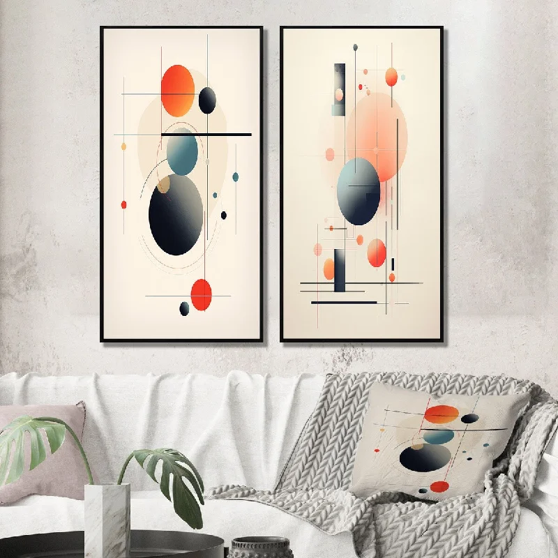 colorful modern floral paintings-Designart "Distant Desire Of The Knowing Vintage Abstract III" Modern Geometric Canvas Set Of 2 For Living Room Decor