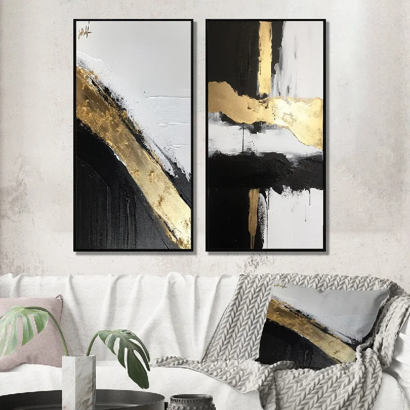 unique landscape decorative wall paintings-Designart "Geometric Essence Minimal Abstract Gold Painting I" Abstract Painting Framed For Living Room Decor