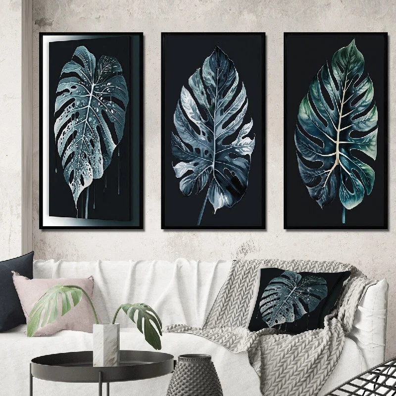 large modern cityscape paintings-Designart "Philodendron Leaf II" Floral Framed Wall Art Set Of 3 - Traditional Frame Gallery Wall Set For Home Decor