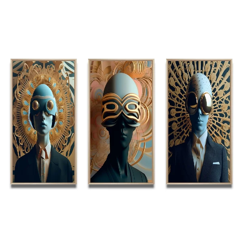 geometric animal canvas paintings-Designart "Sci-Fi Fashion Portrait Of Futuristic Woman V" Surrealism Frame Gallery Set Of 3 For Office Decor