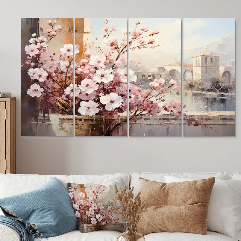 nature view decorative canvas paintings-Designart "Springtime Roman Empire Landscape I" Italy Extra Large Canvas Set Of 4 - Oversized Traditional Wall Art Decor