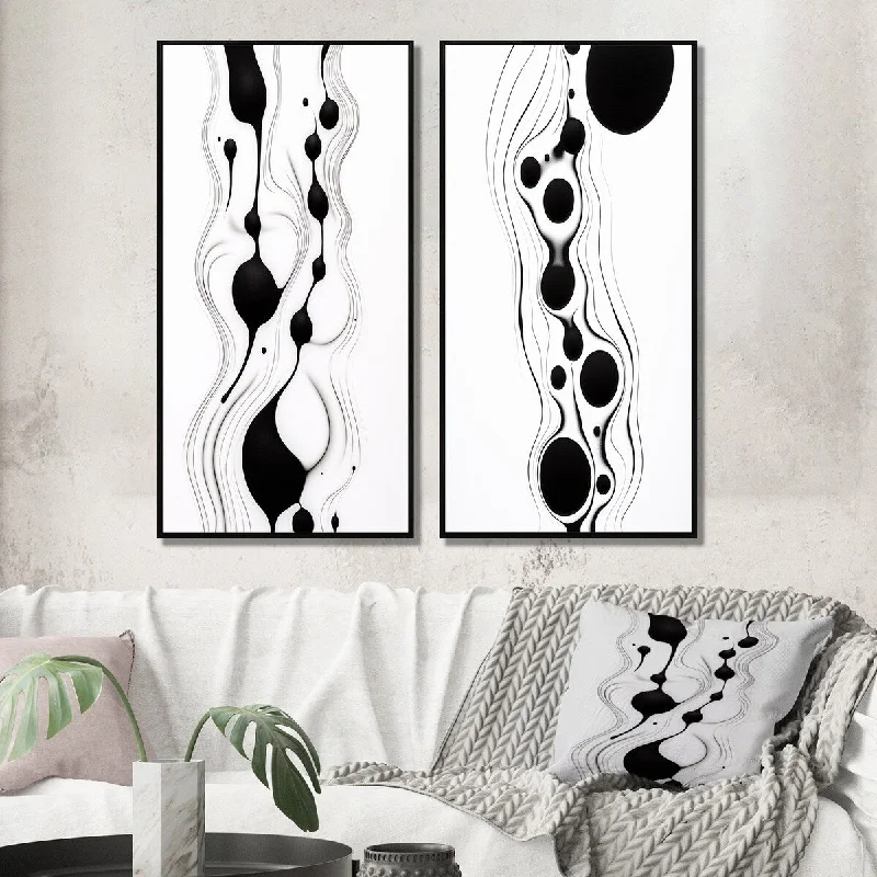 decorative large geometric canvas paintings-Designart "Subtle Ink Monochromatic Symphony VII" Abstract Painting Framed Gallery Wall Set For Home Decor