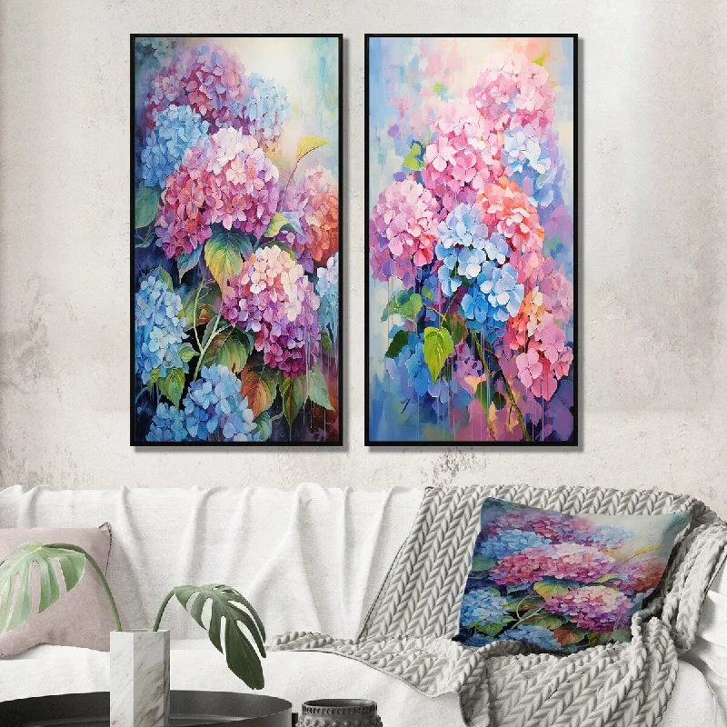 large modern cityscape paintings-Designart "Tender Hydrangea Bouquet In Gentle Pastel III" Hydrangea Framed Gallery Set For Office Decor