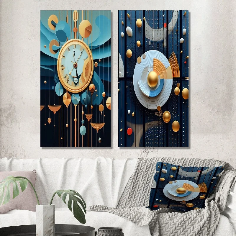 contemporary floral wall art paintings-Designart "The Illusion Of Time Retro Futuristic Abstract II" Abstract Set of 2 - Transitional Wall Art For Home Decor