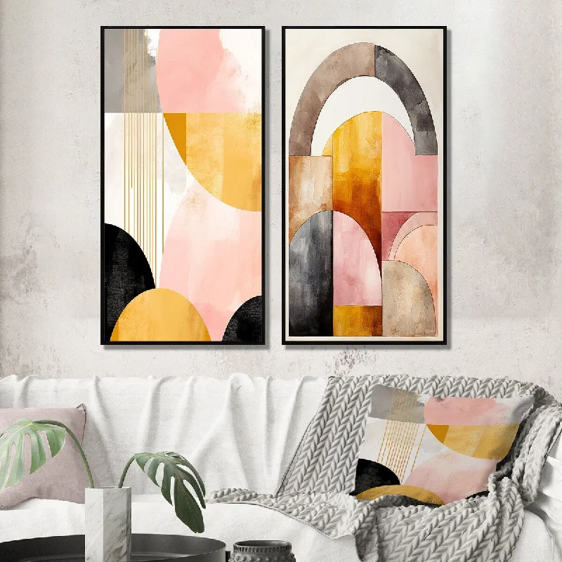 framed canvas decorative paintings-Designart "Vintage City Of Gold" Modern Geometric Framed Wall Art - Modern Gallery Set For Office Decor