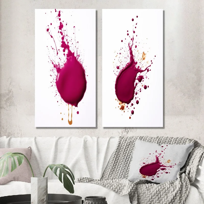 geometric sunset art canvas paintings-Designart "Viva Magenta Paint Splatter I" Abstract Painting Wall Art Set of 2 - Modern Print Art For Living Room Decor