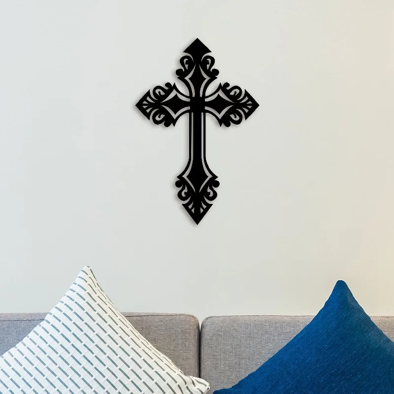 tropical-inspired decorative wall paintings-Designer Christian Cross Metal Wall Art