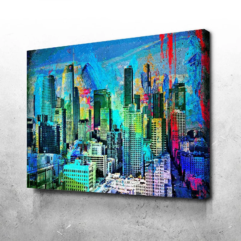 bold and colorful abstract paintings-Downtown LA Skyline Canvas Set