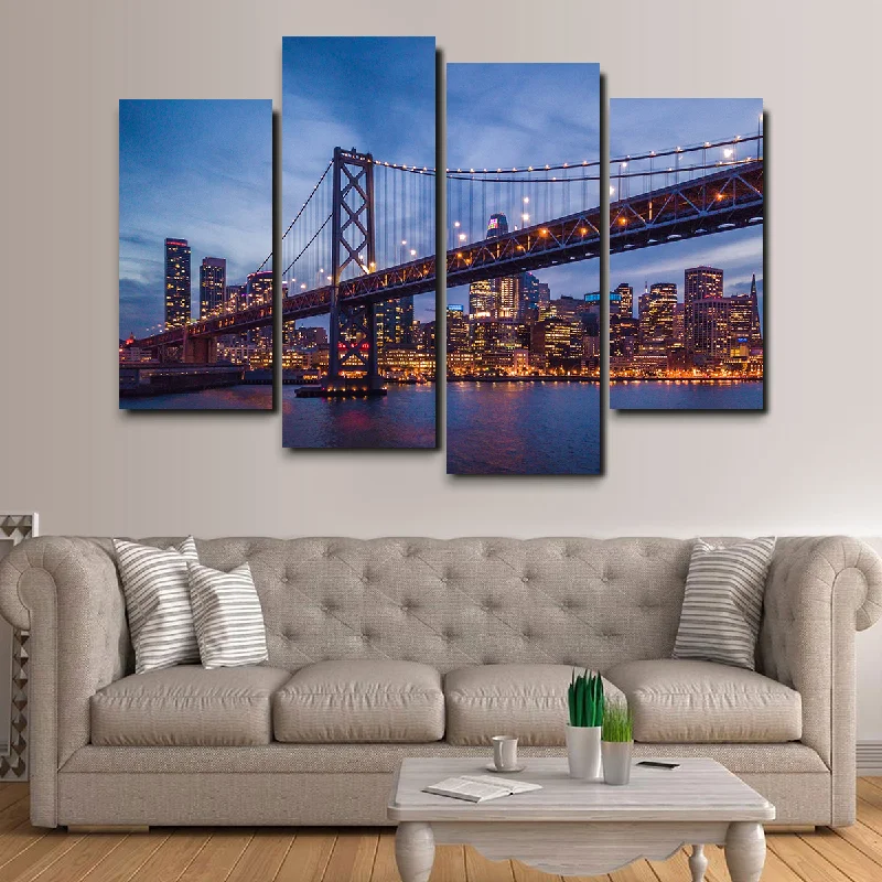 luxury decorative floral paintings-Golden Gate at Night