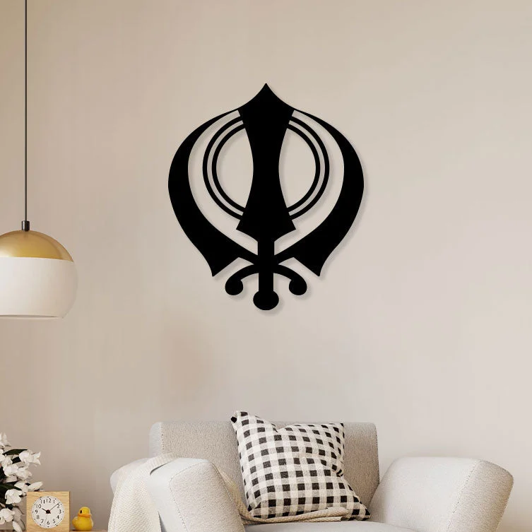 artistic geometric flower paintings-Khanda (Sikh Symbol) Metal Wall Art