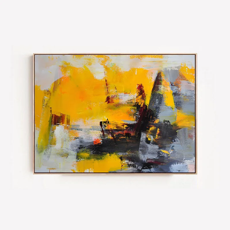 scenic cityscape decorative paintings-Patch - Colorful Abstract Grey and Yellow Painting on Canvas