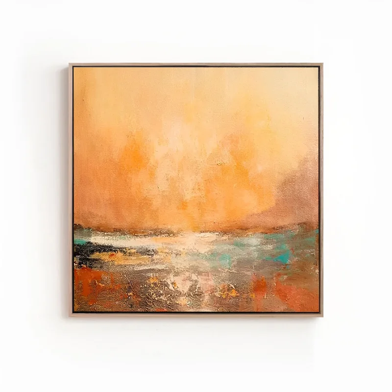 large modern art decorative paintings-Sunny - Large Green and Orange Sunset Painting on Canvas