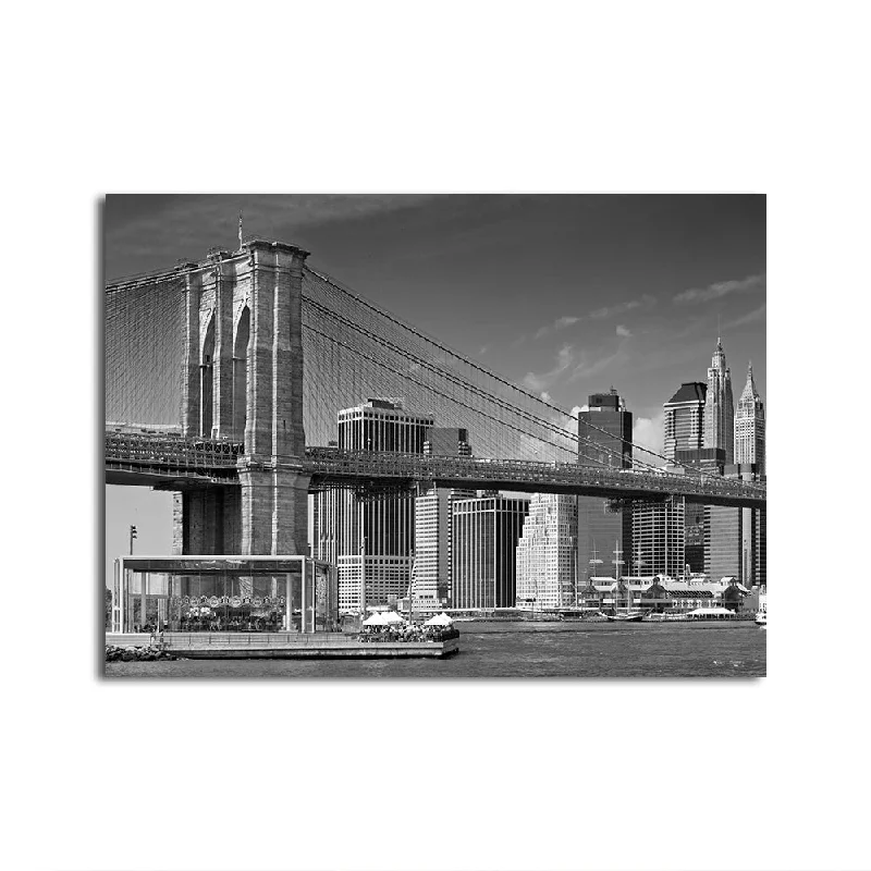 nature-inspired canvas wall art paintings-Manhattan Skyline & Brooklyn Bridge Monochrome