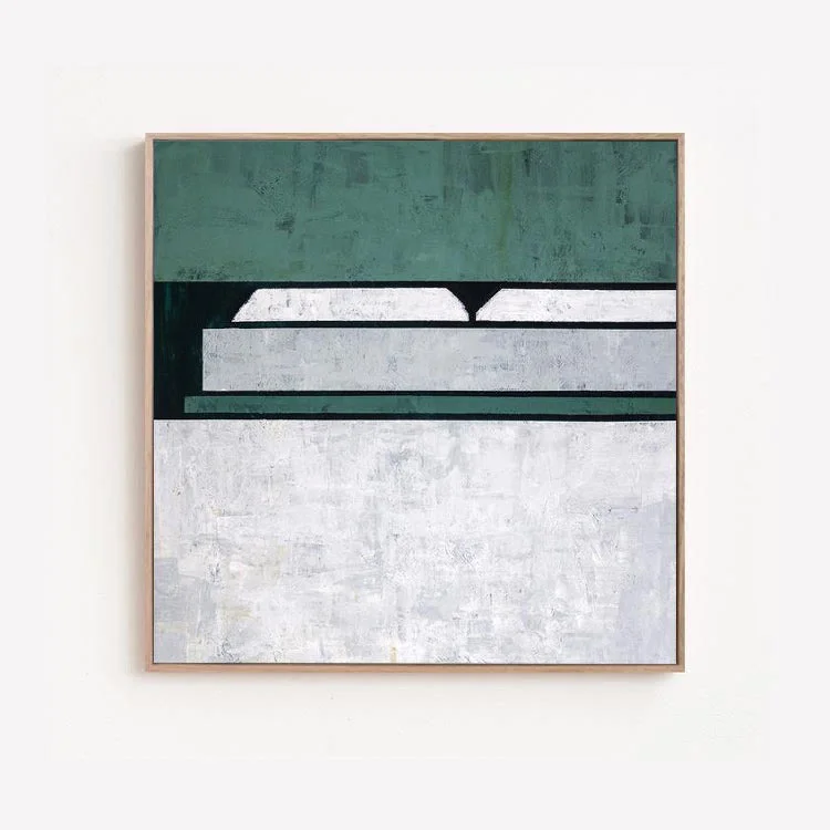 coastal modern decorative paintings-Cisero - Modern White and Green Abstract Painting on Canvas