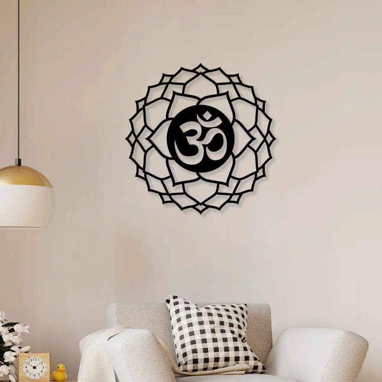 contemporary geometric art paintings-Om With Flower Metal Wall Art