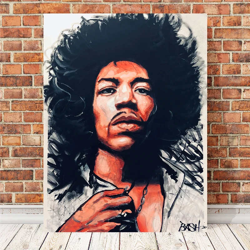 colorful retro floral decorative paintings-Portrait of Jimi Hendrix