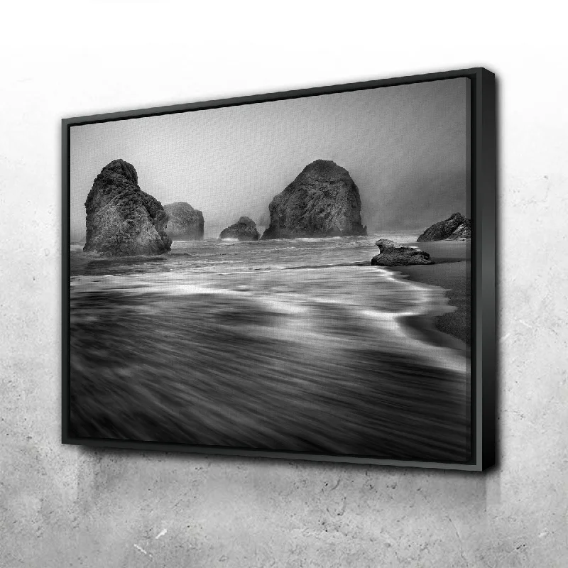 black and white abstract canvas paintings-Sea Stacks - Foggy Oregon Coast